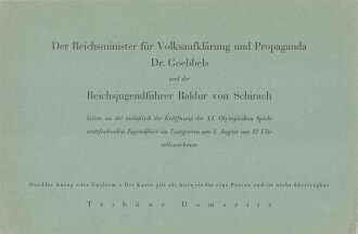 Olympische Spiele 1936 Berlin, umfangreiche Gruppe von Einladungen