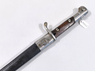 1.Weltkrieg/Griechenland, Ersatzseitengewehr 98/03, sogenanntes griechisches Messer Modell 1903/14, vorwiegend wohl in Bayern geführt, Hersteller Simson & Co  Suhl, gereinigt, alte Fettreste