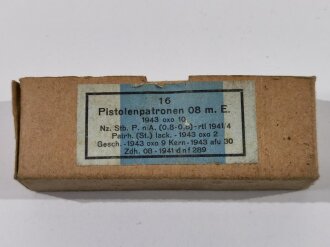 Pappschachtel für "16 Pistolenpatronen 08" datiert 1943