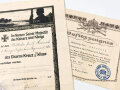1.Weltkrieg, Verleihungsurkunden zum Abzeichen für Verwundete in mattweiss sowie Eisernem Kreuz 2.Klasse, beides ausgesellt 1918 für einen Angehörigen im IR 460