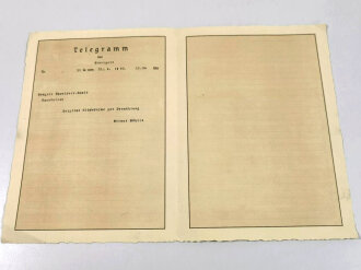 Deutsche Reichspost "Telegram aus Stuttgart - Herzliche Glückwünsche zur Vermählung", datiert 1940, DIN A4 4-seitig