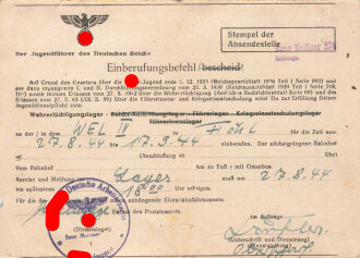 Hitlerjugend, Der Jugendführer des Deutschen Reichs "Einberufungsbefehl in ein Wehrertüchtigungslager", datiert 1944