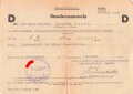 "Sonderausweis" einer NSV Helferin zum Dienstantritt in Krakau, datiert 1944, DIN A5