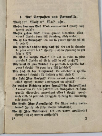 1.Weltkrieg, "Deutsch-Französischer Kriegs-Dolmetscher für Soldaten" 32 Seiten