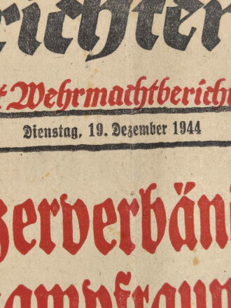 "Wiener Neueste Nachrichten - Nachtausgabe mit Wehrmachtbericht" 19. Dezember 1944