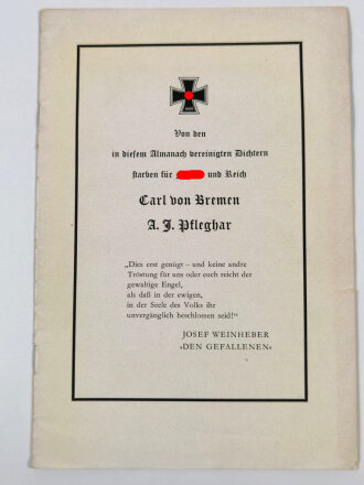 "Von den in diesem Almanach vereinigten Dichtern starben für Führer und Reich", 15 Seiten, DIN A5