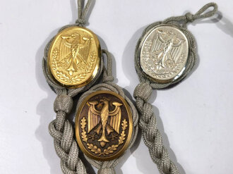 Bundeswehr, 3 x Schützenschnur bronze, silber und gold