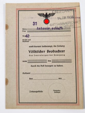 "Völkischer Beobachter" Bestätigung...