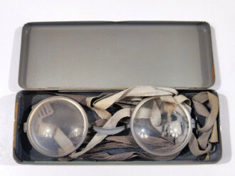 Maskenbrille in Dose Wehrmacht, getragenes Stück