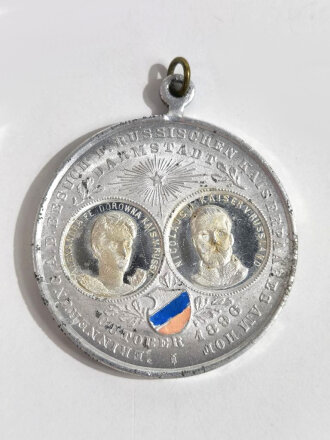Hessen, Erinnerungsmedaille aus Leichtmetall anlässlich des Besuches des russischen Kaiserpaares  in Darmstadt 1896. Durchmesser 39mm