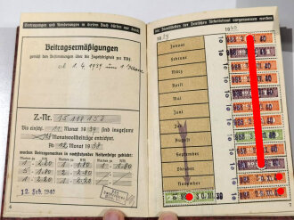 Deutsche Arbeitsfront Mitgliedsbuch. Ausgefüllt und geführt, in gutem Zustand. Sie erhalten 1 ( ein ) Stück