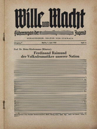 "Wille und Macht" Führerorgan der nationalsozialistischen Jugend, Heft 11, 1. Juni 1941 mit 24 Seiten