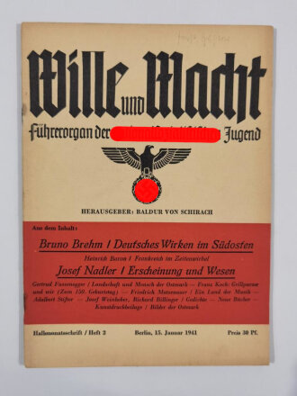"Wille und Macht" Führerorgan der nationalsozialistischen Jugend, Heft 2, 15. Januar 1941 mit 25 Seiten