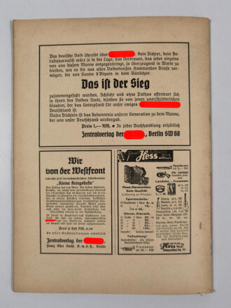 "Wille und Macht" Führerorgan der nationalsozialistischen Jugend, Heft 17, 1. September 1940  mit 24 Seiten