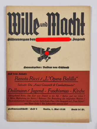 "Wille und Macht" Führerorgan der nationalsozialistischen Jugend, Heft 9, 1.Mai 1937  mit 40 Seiten