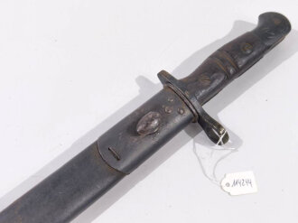 USA, Seitengewehr Modell P 14  von 1916, Hersteller Remington , Griffschalen mit 2 Kerben für die USA, ovaler Scheidenknopf, kleiner Rest grüner Lack am Mundblech