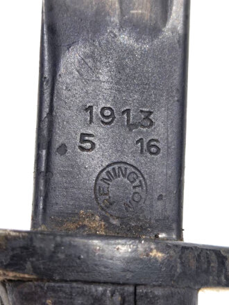 USA, Seitengewehr Modell P 14  von 1916, Hersteller Remington , Griffschalen mit 2 Kerben für die USA, ovaler Scheidenknopf, kleiner Rest grüner Lack am Mundblech