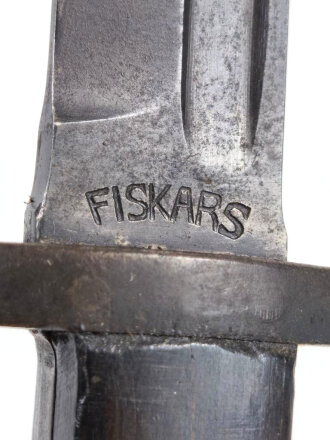 Finnland, Seitengewehr Modell 35, Markierung Fiskars auf Klingenansatz, feldmäßig angeschliffen