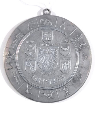 Tragbare Siegermedaille " Deutsche Kampfspiele 1934" Zink versilbert, Durchmesser 80mm