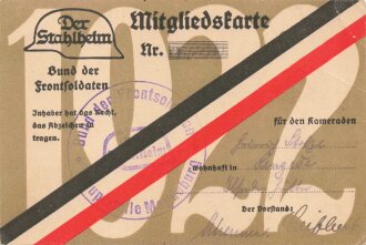 "Der Stahlhelm Bund der Frontsoldaten" Beitrags-Quittungskarte, Bescheinigung und Mitgliedskarten