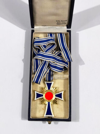 Ehrenkreuz der Deutschen Mutter ( Mutterkreuz ) in Gold mit Band im Etui, Hersteller Wilh. Deumer, Lüdenscheid