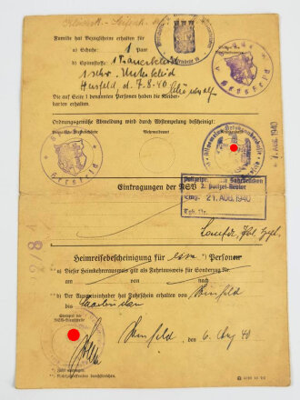 "Heimkehrerausweis", datiert 1940