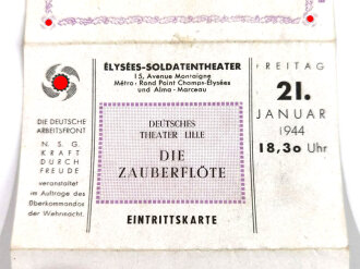 Soldatentheater "Die Zauberflöte" Deutsches Theater Lille, Eintrittskarte datiert 1944