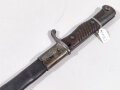 Preussen, Seitengewehr 98 lang, Kammerstück von 1902, Lederscheide trocken, oberer Scheidenbeschlag wackelt