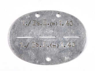 Erkennungsmarke Wehrmacht aus Aluminium eines Angehörigen " 1./ Bb.E.(m) 1.40 " 1. Bataillon beweglich ( motorisiert ) 1.40