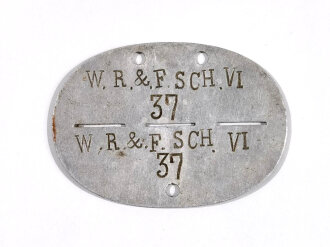 Erkennungsmarke Wehrmacht aus Aluminium eines Angehörigen " W.R. & F.Sch. VI " Wehrmacht Regiment & Festungsschutz VI