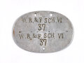 Erkennungsmarke Wehrmacht aus Aluminium eines Angehörigen " W.R. & F.Sch. VI " Wehrmacht Regiment & Festungsschutz VI