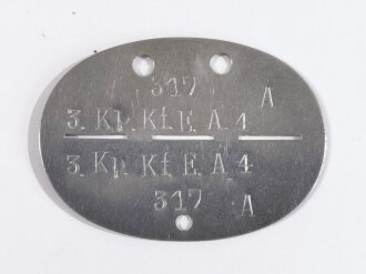 Erkennungsmarke Wehrmacht aus Eisen eines Angehörigen " 3. Kp.Kf. EA. 4 " 3. Kompanie Kraftfahr Ersatz Abteilung 4