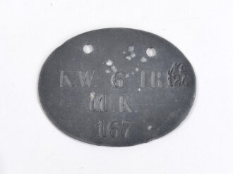 1. Weltkrieg, Erkennunsmarke Kaiserreich " K.W. 6 IR No. 124 / 11. K "