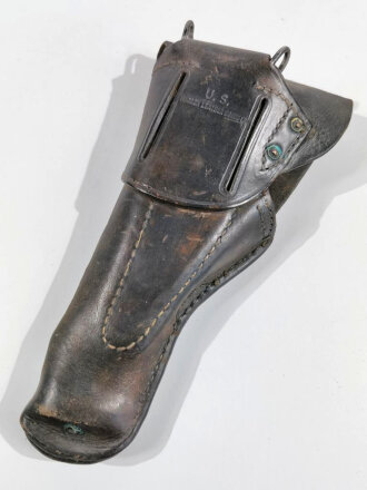 U.S. pistol holster, most likely WWII era, blackened and used after WWII. Uncleaned