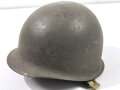 U.S.after  WWII M1 steel helmet. Back seam shell, liner maybe WWII with replaced swaet and neck band.