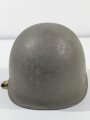 U.S.after  WWII M1 steel helmet. Back seam shell, liner maybe WWII with replaced swaet and neck band.