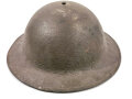 US WWII M1917A1 Kelly Type Helmet. Basically a modified WWI M17 helmet. In use till the M1 helmet took place. Nice exsample, original paint and correct liner and chin strap