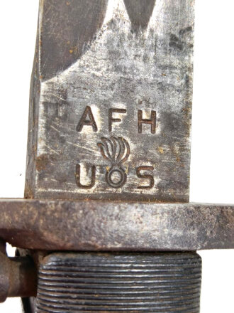 USA 2.Weltkrieg, Seitengewehr Modell M1 Garand in Scheide Typ M7, Klinge gemarkt AFH US mit Granate, ungereinigtes Stück