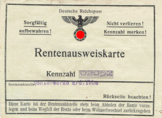 Deutsche Reichspost "Rentenausweiskarte" Rentenzahlstelle: Böhlerwerke