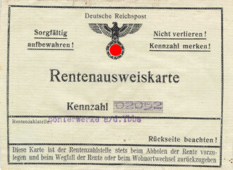 Deutsche Reichspost "Rentenausweiskarte"...