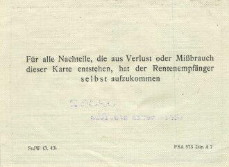 Deutsche Reichspost "Rentenausweiskarte"...