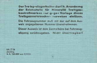 "Treibgasverbraucher-Ausweis" eines Fahrzeugs aus Hamburg, datiert 1944