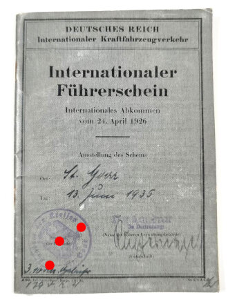 "Internationaler Führerschein" ausgestellt 1935, wenige Eintragungen