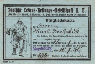 Leistungsschein "DLRG Grundschein" und "Mitgliedskarte" Magdeburg, datiert 1926