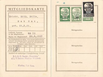 "DLRG Mitgliedskartes" Hessen-Nassau-Waldeck, datiert 1937