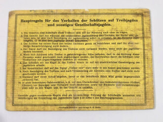 "Inländer-Jahresjagdschein" ausgestellt vom Polizeipräsidenten Bochum 1941