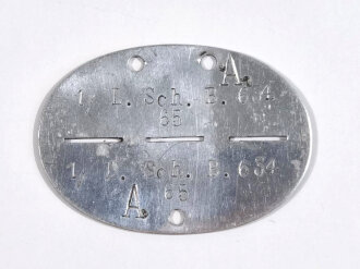 Erkennungsmarke Wehrmacht aus Aluminium eines Angehörigen " 1/L.Sch.B.634 " 1.Landes- Schutz Batallion 634