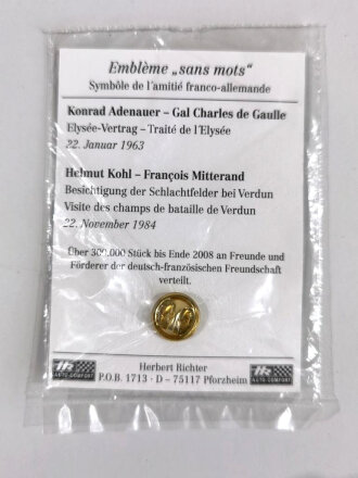 Anstecknadel " Embleme sans mots " für die deutsch- französische Freundschaft