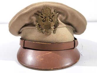 U.S. WWII Army tan service cap for officers .Some month holes, viser loose, size 56