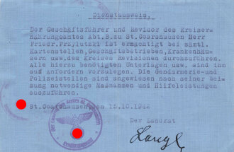 Dienst- und Personalausweis eines Geschäftsführer und Revisor des Krs. Ern. Amtes Abt.B zu St. Goarshausen, geknickt